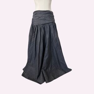 1980s Vintage Ruched Waist Barboglio Cristina Jan Black Denim Maxi Skirt